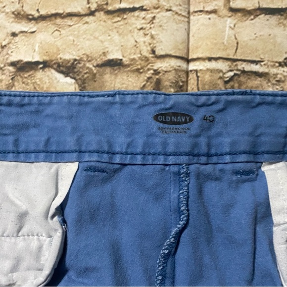 Old Navy Blue Cotton Broken In Flat Front Chino Khaki Shorts - Picture 3 of 4